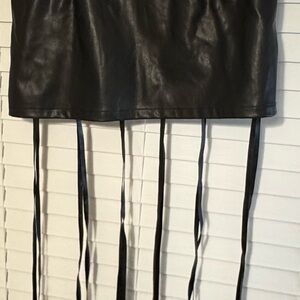 Fashion Nova Faux Leather Black Mini Skirt with Fringe